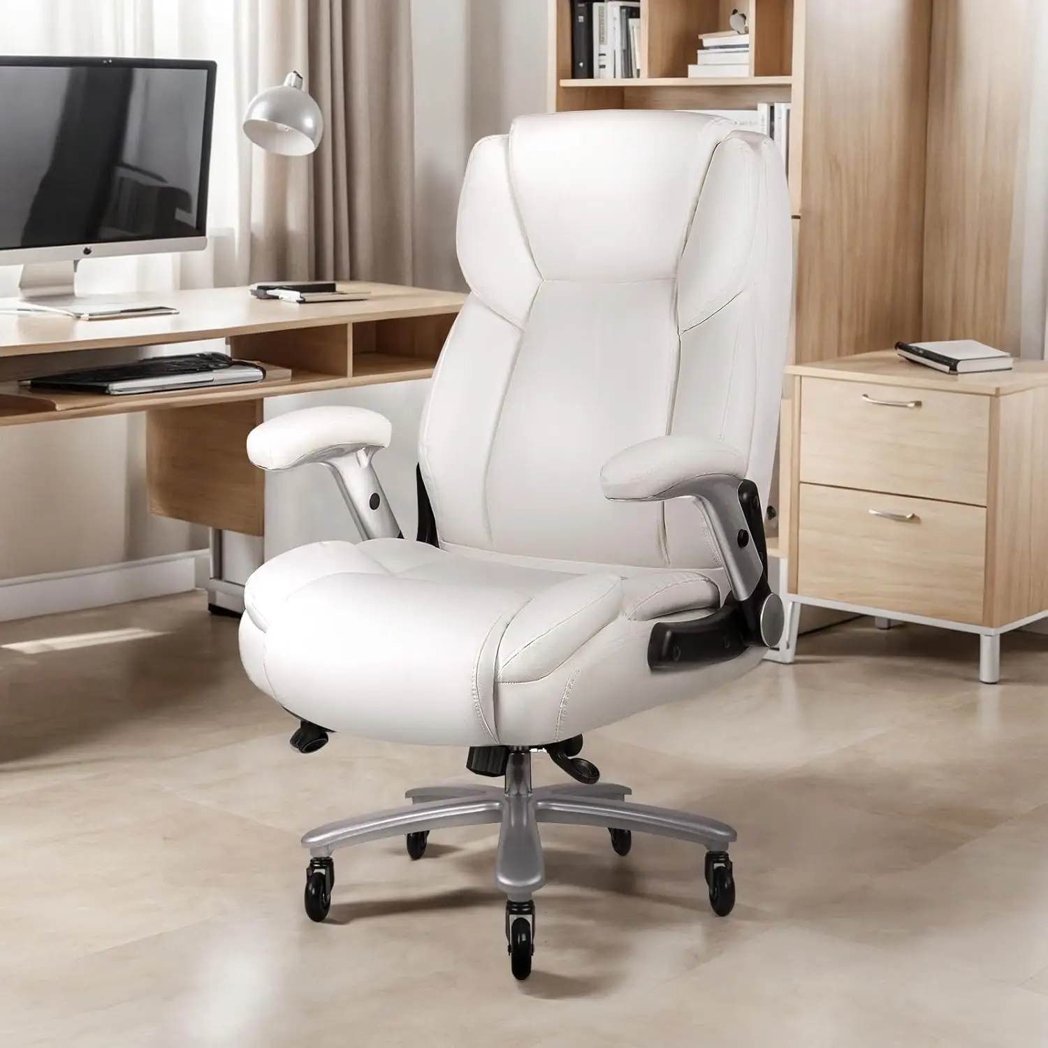 Big and Tall Office Chair with Ergonomic Lumbar Support, Leather Office Chair for Heavy People with Quiet Rubber Wheel 2