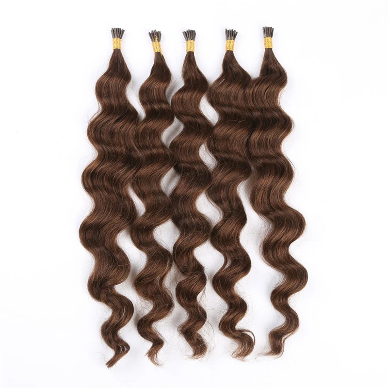 #4 Dark brown Deep Curly Keratin Capsules Human Fusion Raw Virgin Hair Pre Bonded Deep Wave I Tip Human Hair Extensions