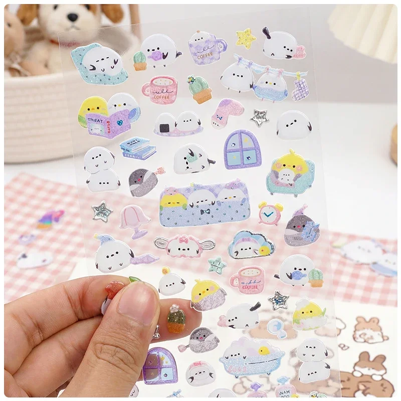 4 개 행복한 동물 새 고양이 회색 개 스티커 스크랩북 Diy 저널 씰링 카와이 스티커 편지지 학교 용품 선물
