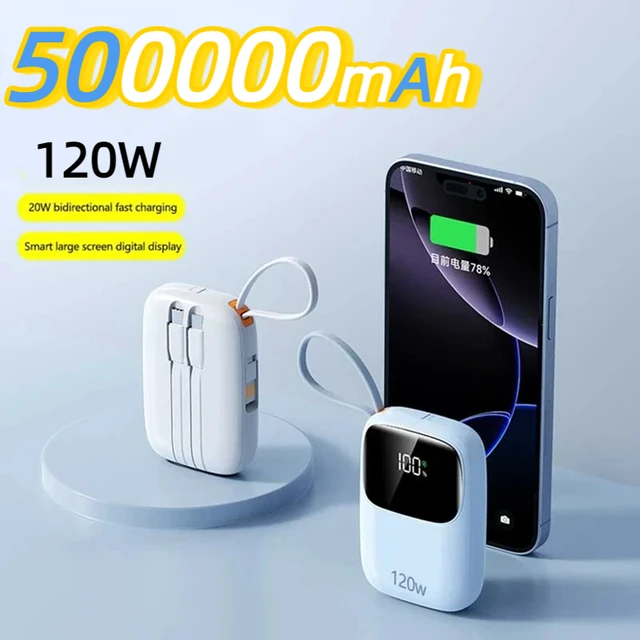 Mini batterie externe numérique grand écran 500000mAh, avec charge rapide à trois fils intégrée, pour iPhone 1