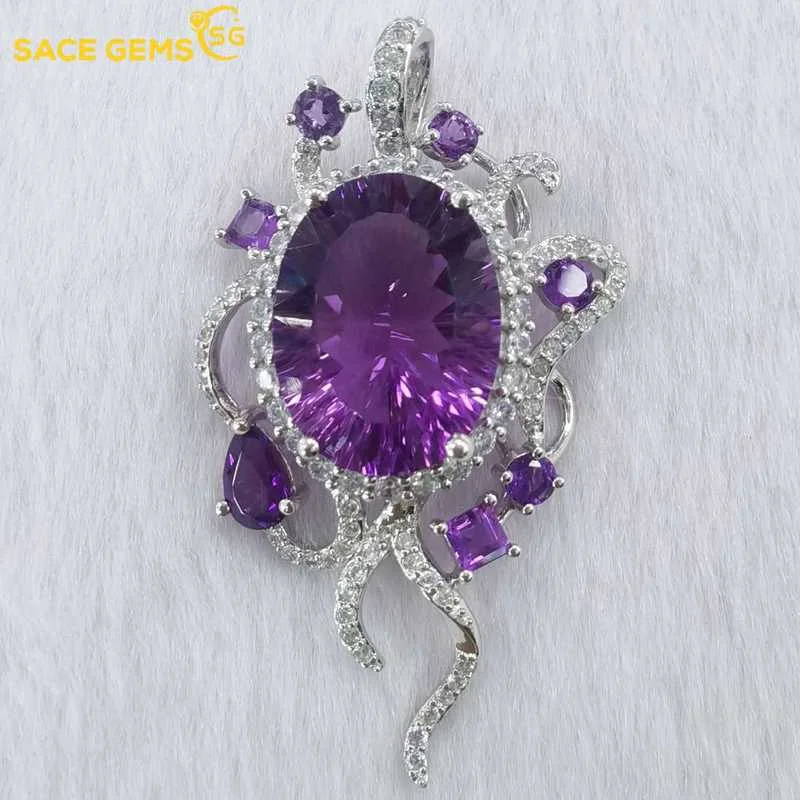 

SACE GEMS Luxury Pendant for Women 925 Sterling Silver 12*16mm Natual Amethyst Pendant Necklace Wedding Party Fine Jewelry Gifts