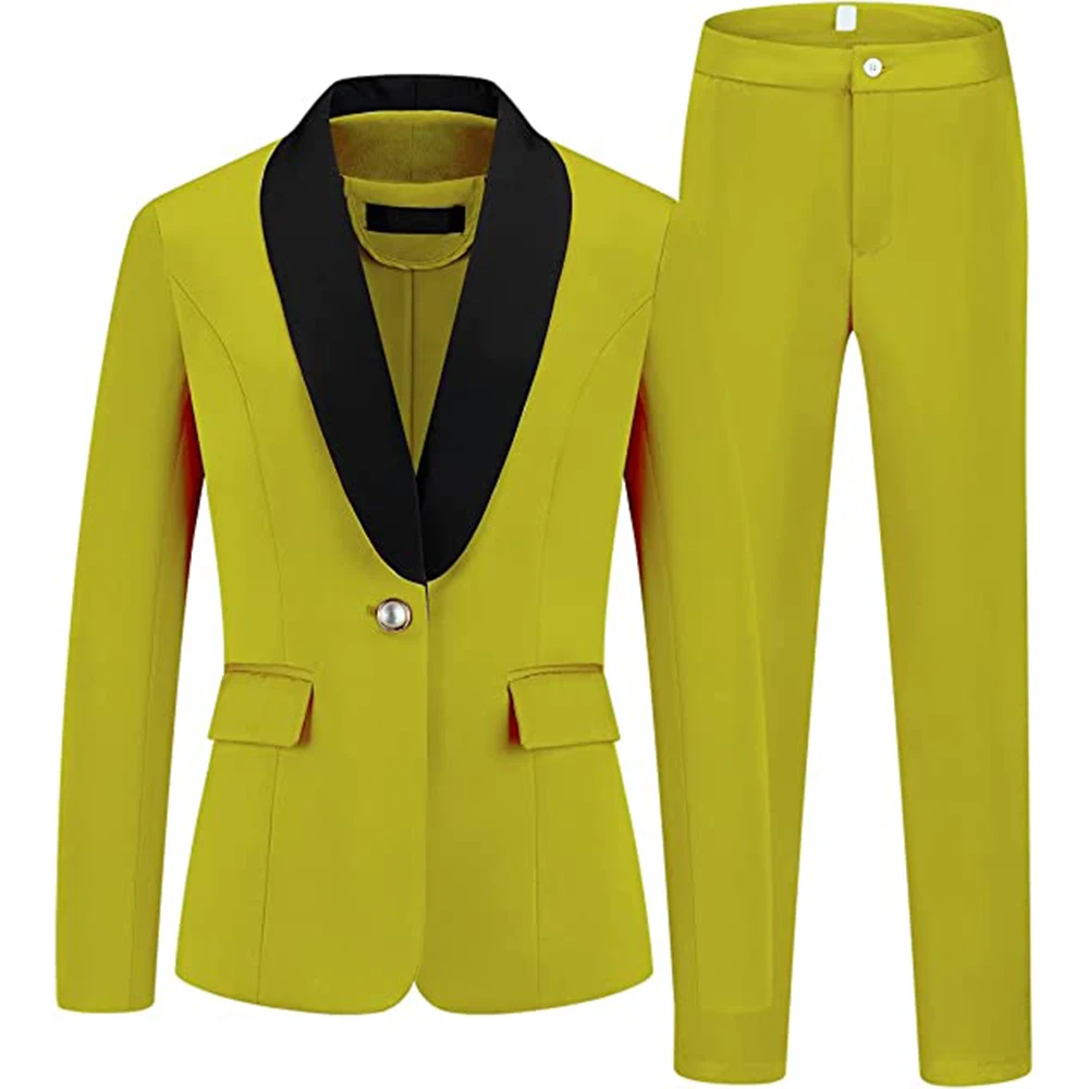 Women's 2 Piece Business Suit Set One Button Solid Color Blazer Trouser-Suit One Button Office Suit For Women