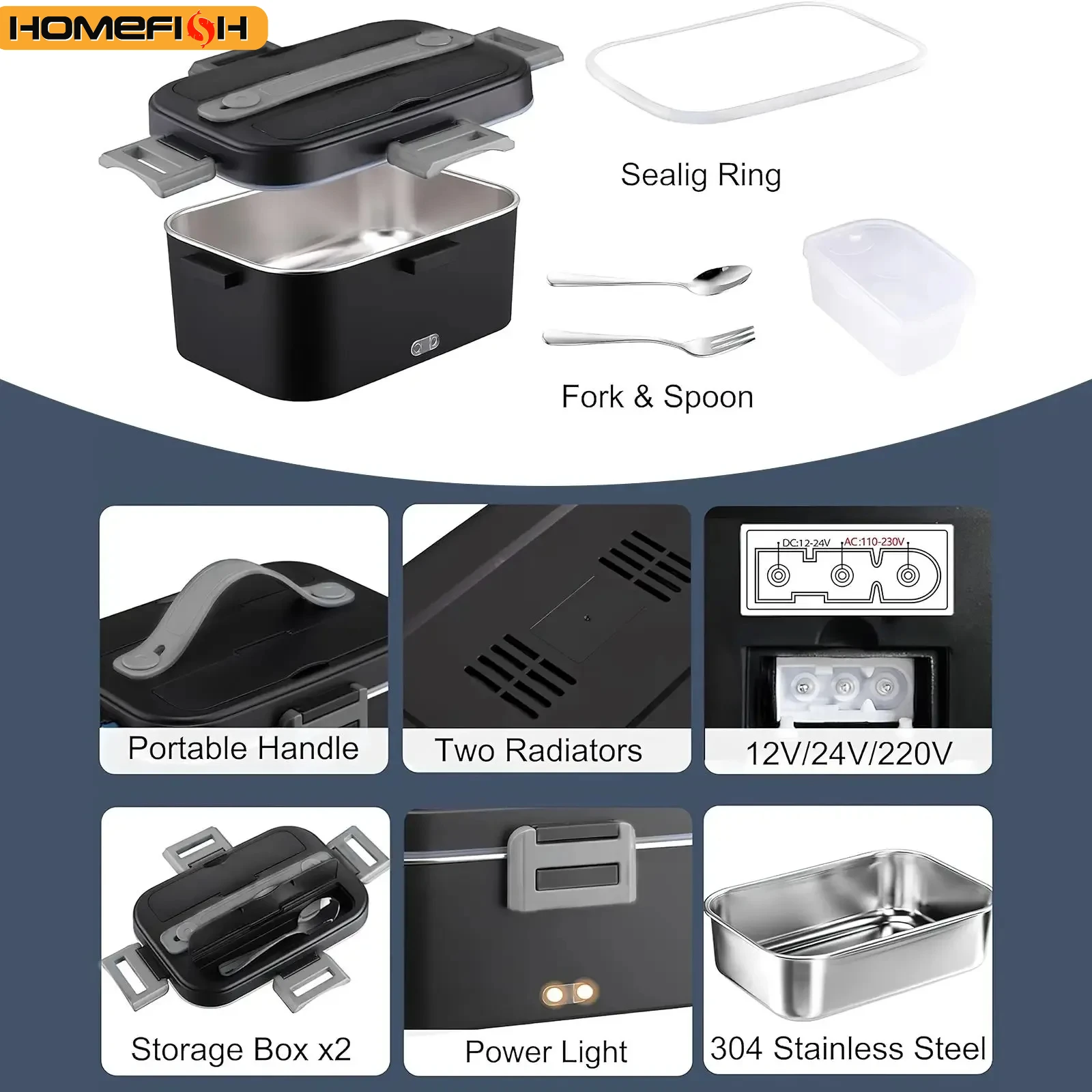 HOMEFISH Electric Lunch Box 1.8L Speed Heating Car Or Home Use