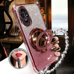 Sparkling Shockproof Plating Crystal Bracelet Magsafe Phone Holder Case for Honor 60 (PINK)