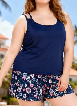 Plus-size Women's Spring Summer Loungewear Set Fresh Floral Print Camisole & Shorts 2-Piece