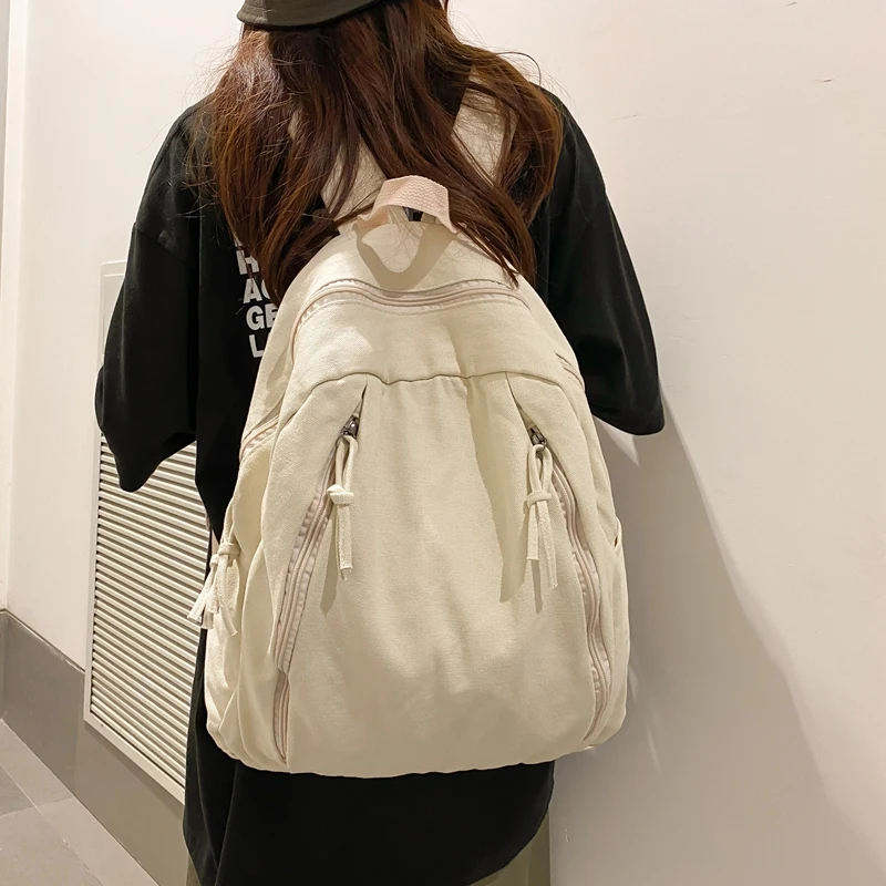 LEFTSIDE Korean Fashion Harajuku Canvas Backpacks for Women 2023 Backpack Light Weight Students Travel Females Back Pack 3