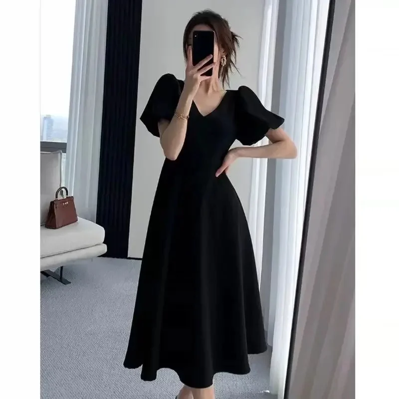Plus Size Red Dress Women Summer New French Style V-Neck Bubble Sleeve Long Dress Age-Defying Elegant Fashionable plus Size Sist