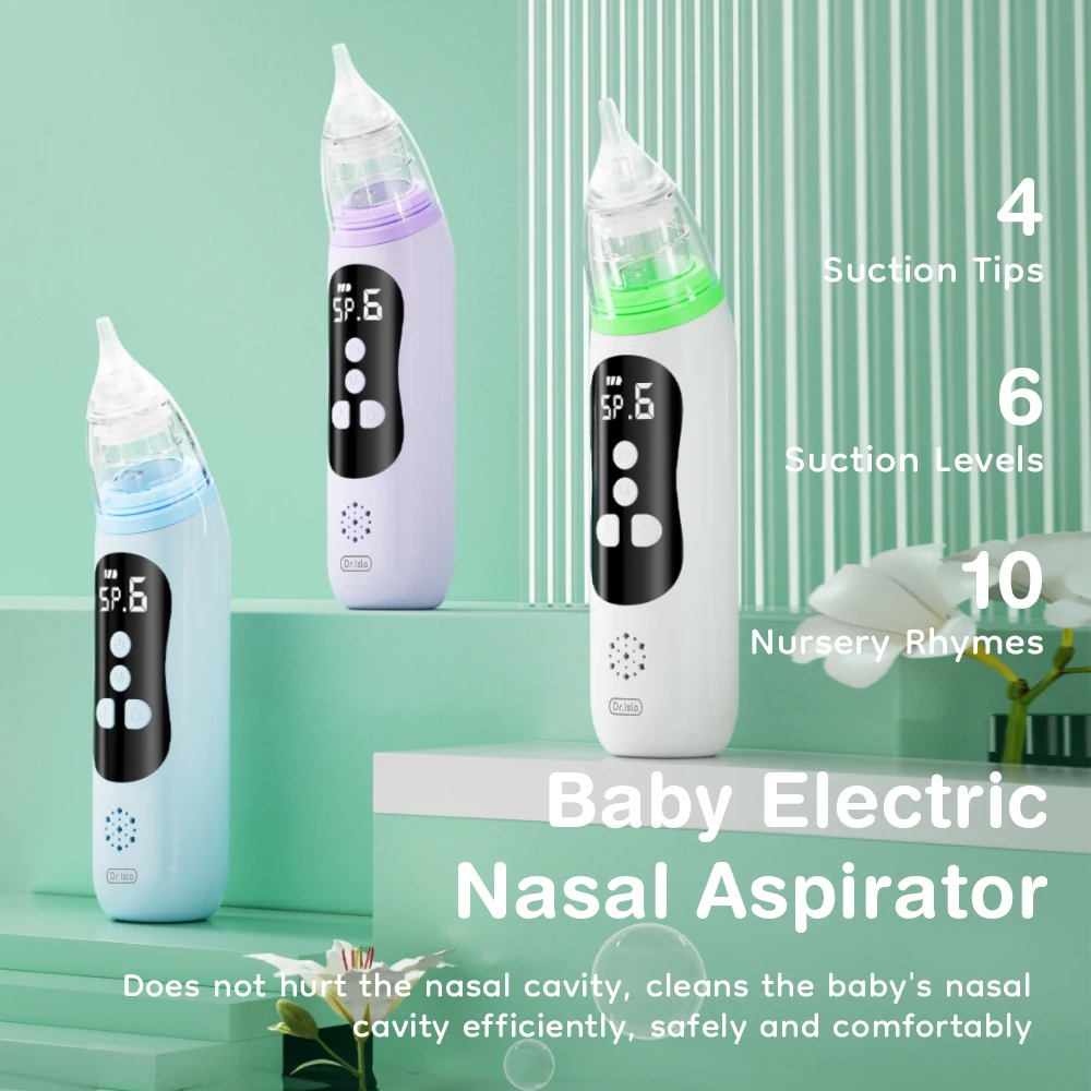 Nasal Aspirator MAMIJOY Baby Electric Nasal Aspirator Nose Suction Device Food Grade Silicone Mouthpiece 6 Suction Modes Soothing Music