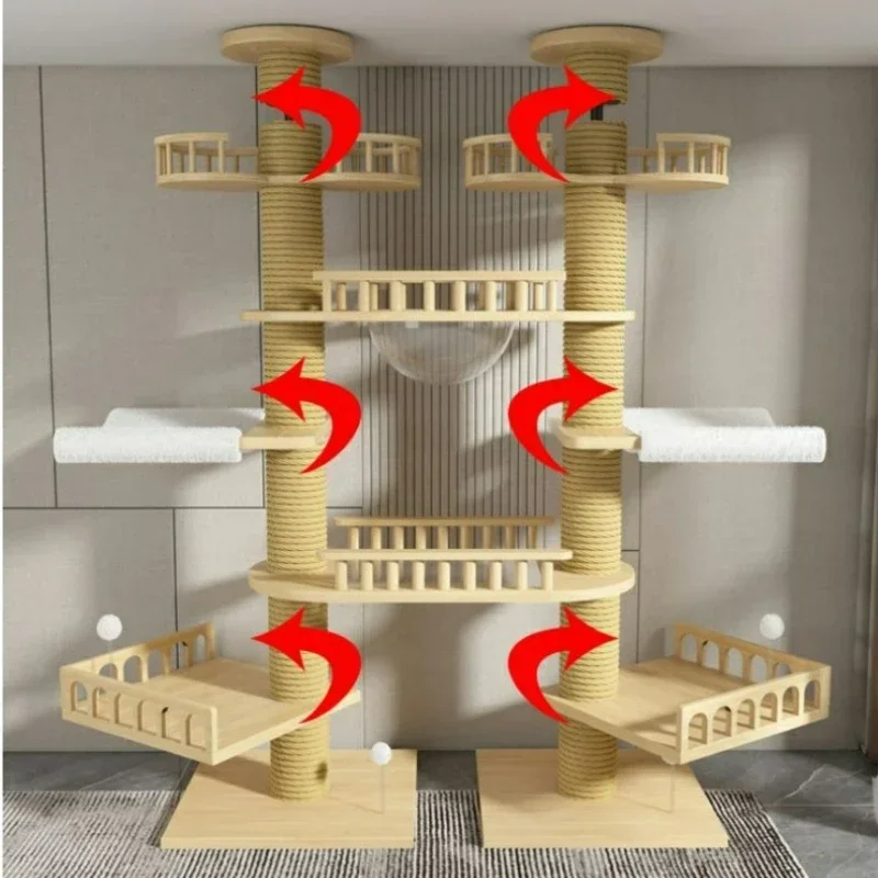 Double Pillar Cat Climbing Pillar Solid Wood Cat Cage Multifunctional Stand Multi-layer Jumping Platform pet supplies cat cage