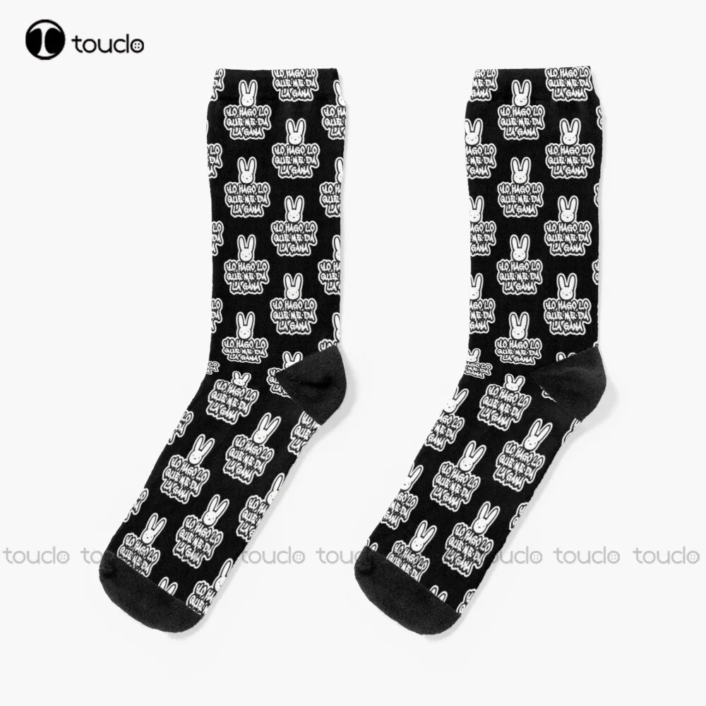 Bad Bunny Merch Yo Hago Lo Que Me Da La Gana Socks Street Skateboard Socks 360° Digital Print Christmas New Year Gift Retro Art