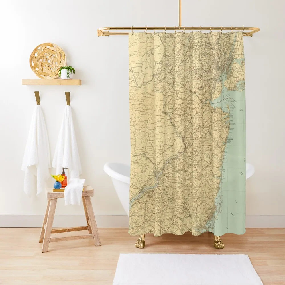 

Old New Jersey Map (1888) Vintage Garden State Atlas Shower Curtain Shower Set For Shower For Bathroom Curtain