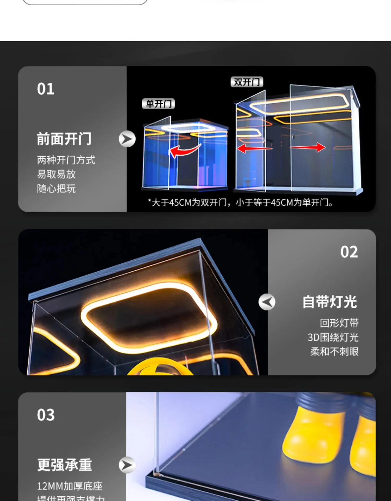 Description Picture 4 of itemAcrylic Display Case with Ring LED Light for Car Model, Assemble Dust Storage Box with Door for Collections,  Figure Showcase