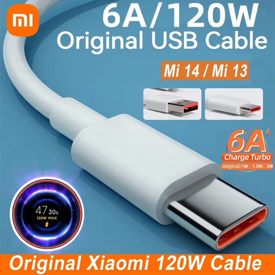 Original Xiaomi 120W USB Type C Cable Tipo 6A 67W Turbo Fast