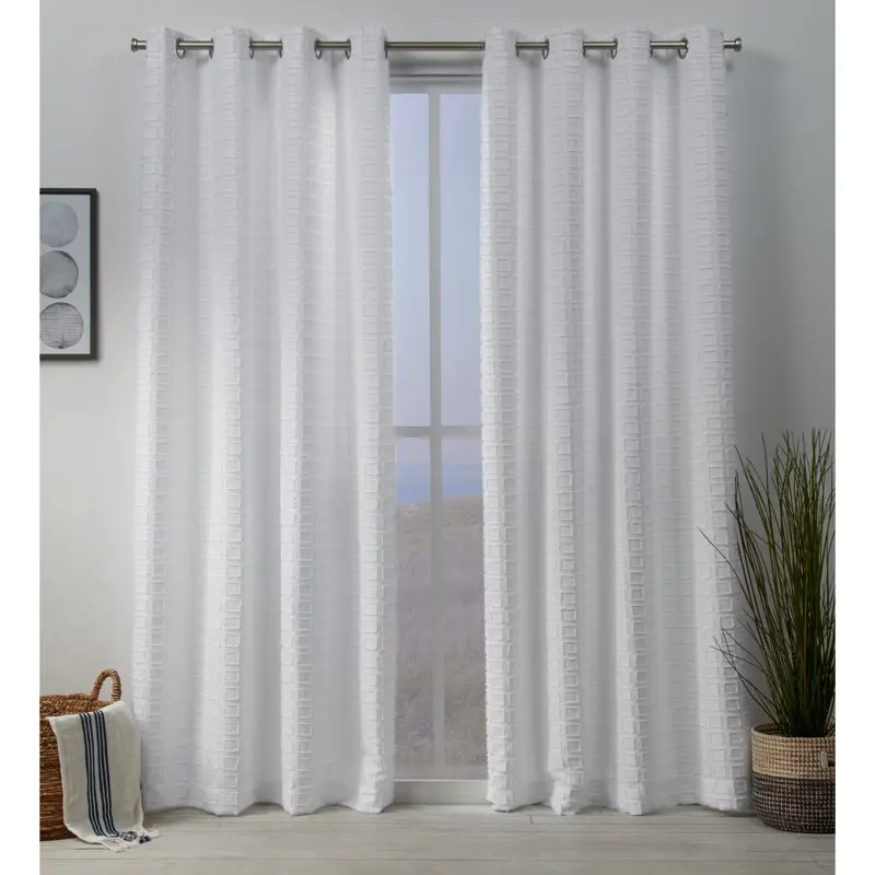 

Squared Embellished Grommet Top Curtain Panel Pair, 54x84, White