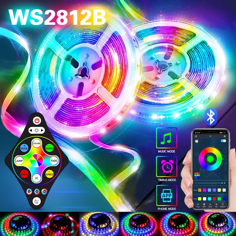 WS2812B Led Strip Light RGBIC RGB 5050 30LED WS2812 Bluetooth Control Flexible Dream Color Lamp Background Decoration Bulbs