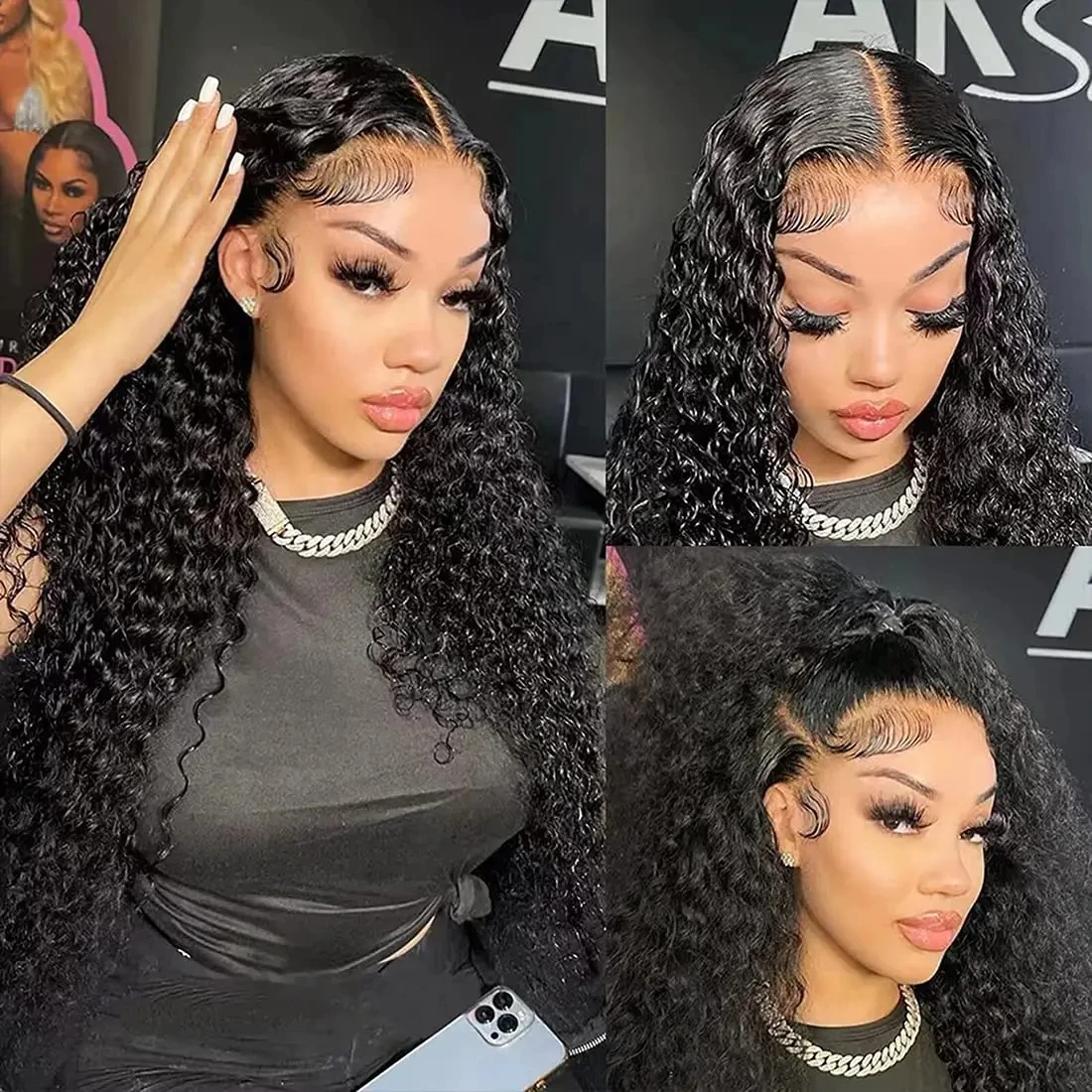 Varlea 40 Inch 13x4 Lace Front Wigs Deep Wave Wig Curly Hd Lace Wig 13x6 Human Hair Water Wave Black Wig Brazilian 220% Density 2