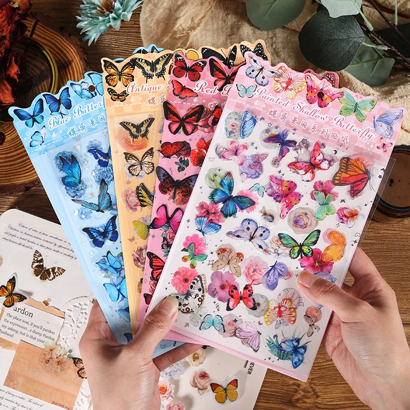 2 pcs Butterfly Stickers aesthetic Stick Labels Flat sticker Diy Diary Album Decorative Scrapbooking accessories Craft Supplies