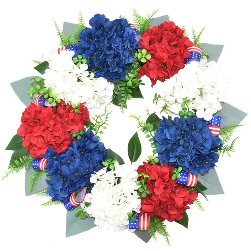 

Artificial Hydrangea Wreath American Patriotic Independence Day Usa July 4Th Decoration For Front Door Wall Window Decor