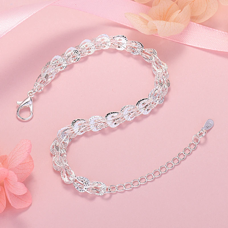 New popular designer 925 Sterling Silver lathes carved pattern bracelets for women fashion jewelry wedding party holiday gifts