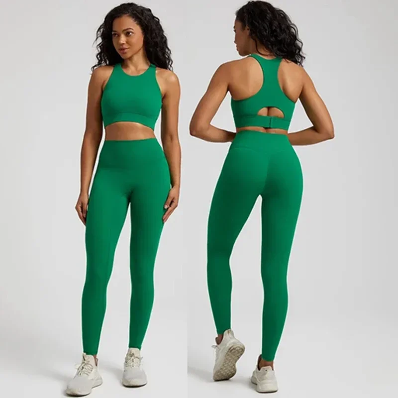 

Lemon Gym Yoga Set Tight Leggings Sports Fitness Cross Back Buckle Gym Bra Top 2pc Suit Comprehensive Training Jog Women
