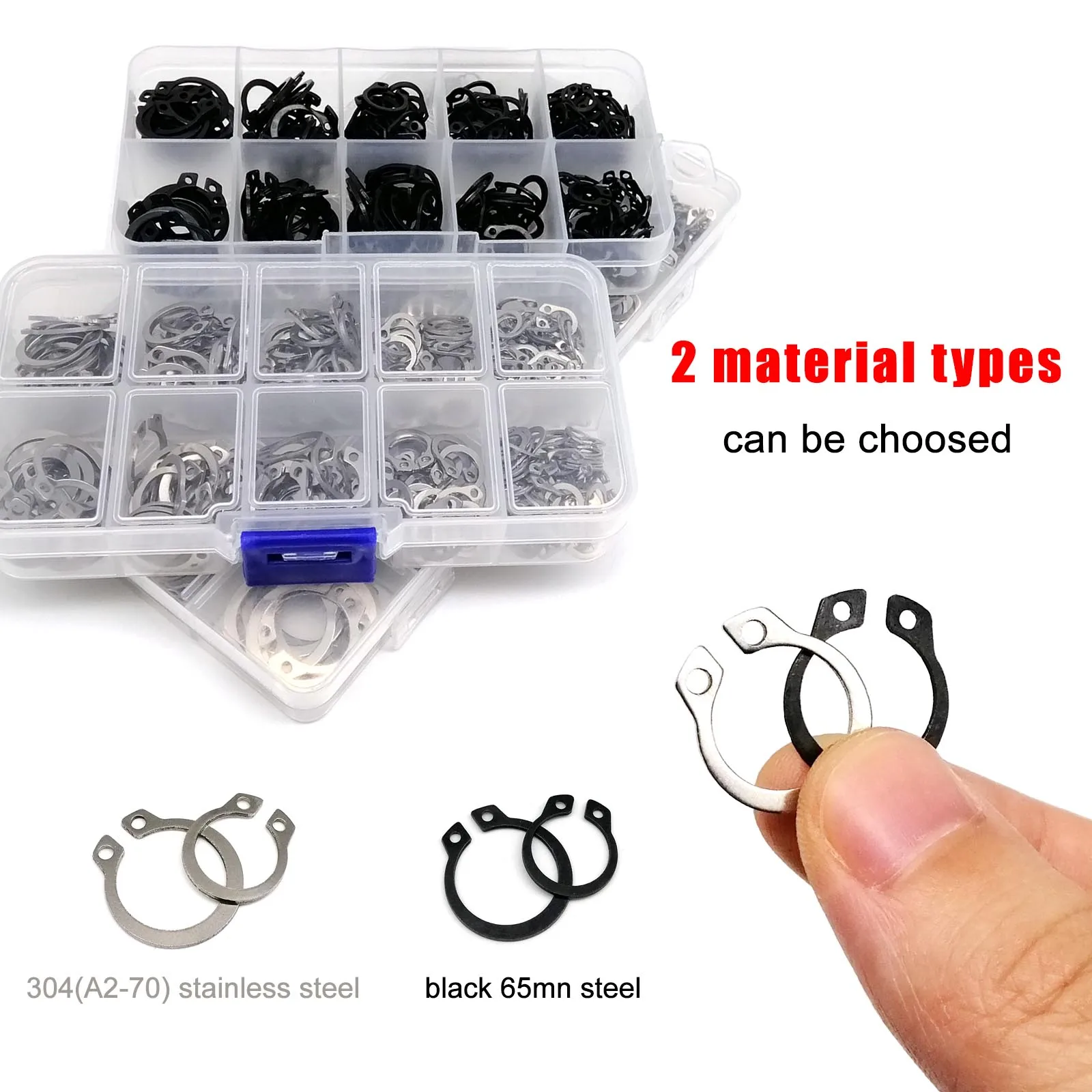 1 Set Mix M5 to M20 Assortment Kit Shaft Bearing Retaining Clip Snap Ring C Type External Circlip Stainless Steel Black 65mn retaining clip