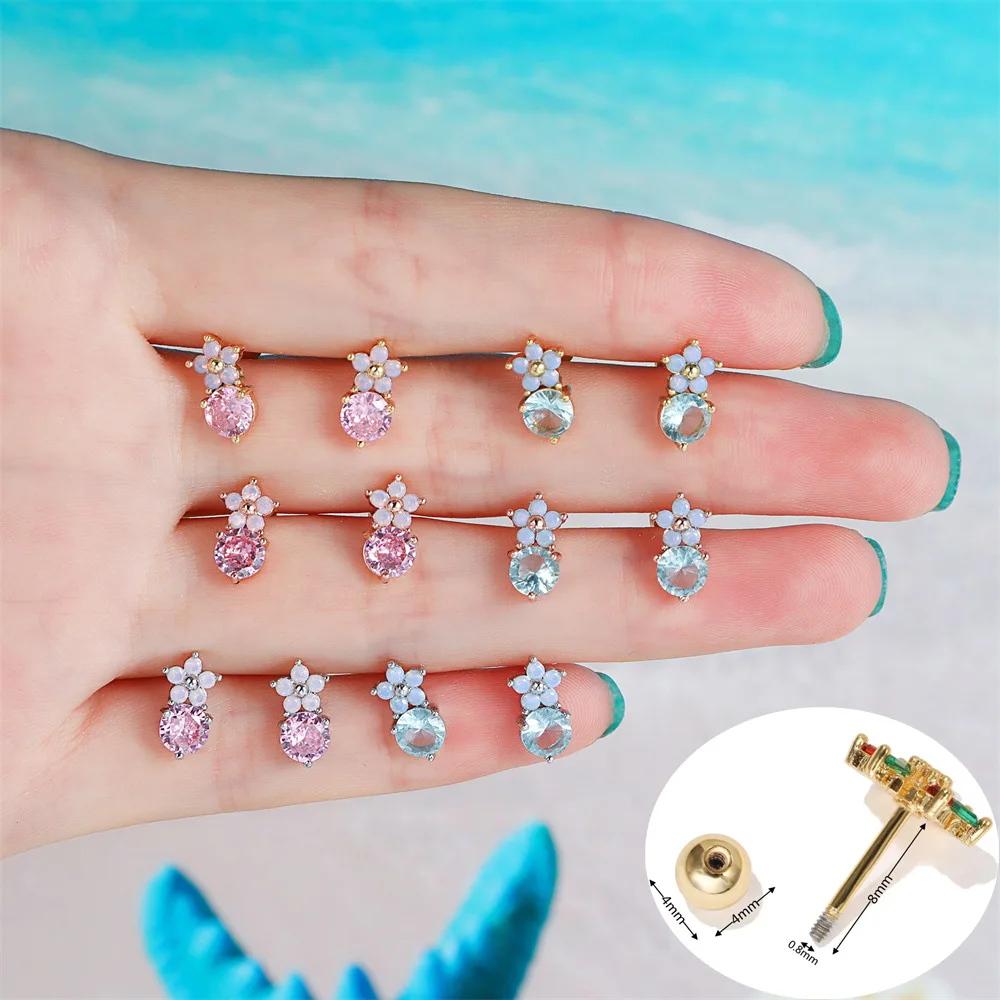 

1pc Sweet Coloful Zircon Flower Cartilage Stud Earrings Helix Piercing Tragus Stud Ear Piercing For Women Girl Jewelry Gift