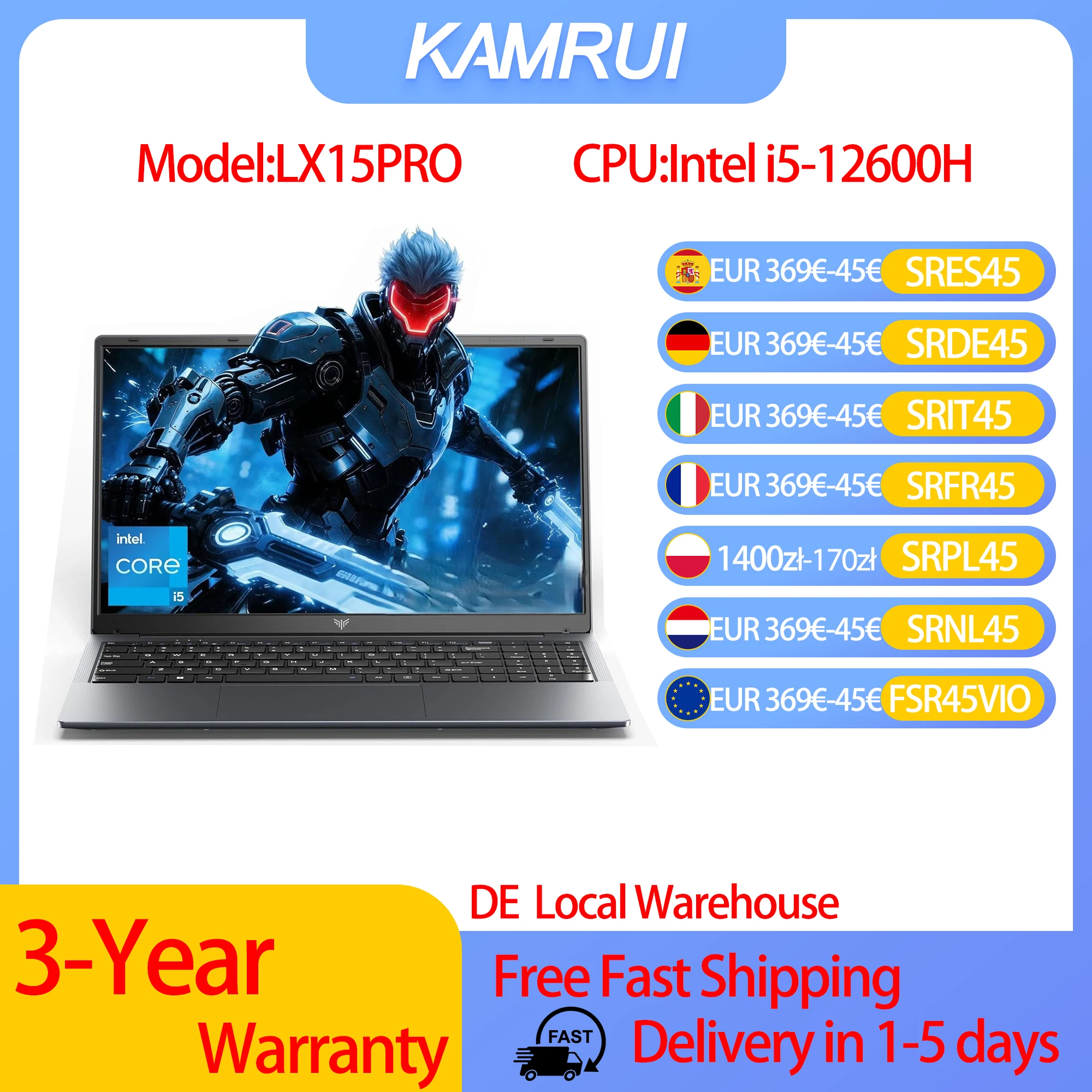 Laptop KAMRUI i5 12600H 16GB DDR4 RAM 512GB SSD z EU za $329.08 / ~1229zł