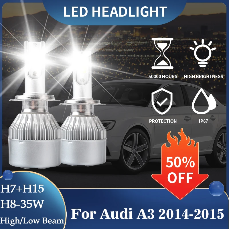 Lampadina Per Fari A Led H7 H15 H8 Per Audi A3 2014 2015 6000K Bianco High Low Beam Bright Combo Running Fendinebbia Conversione Sostituire