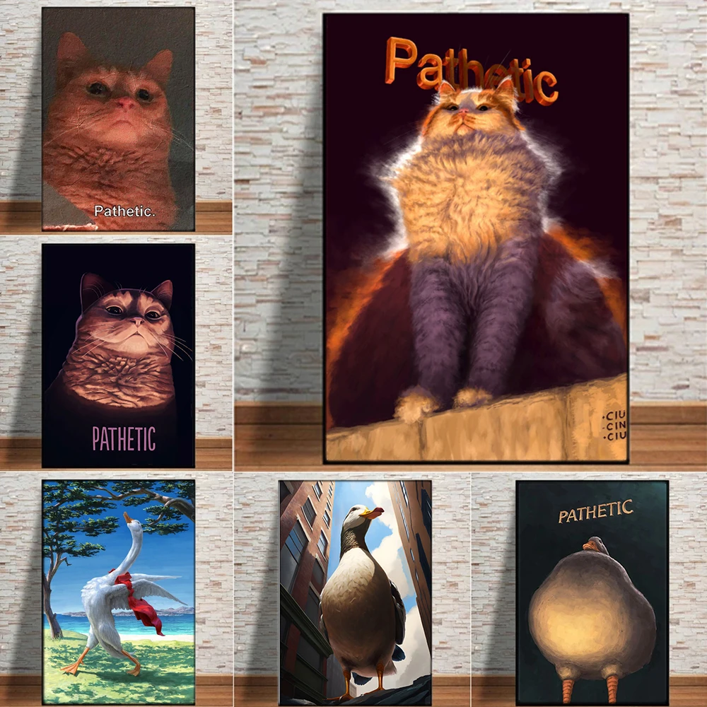 Justmental Duck Cat Poster Divertenti Patetici Umorismo Dipinti Su Tela Animali Moderni Stampe Di Arte Della Parete Soggiorno Decorazioni Per La Casa 