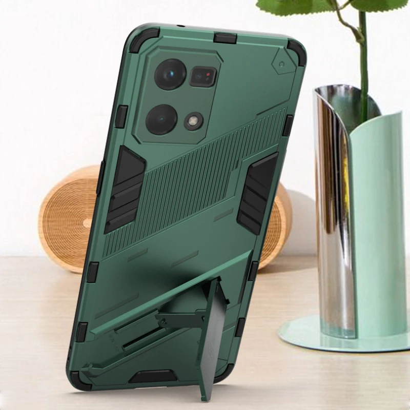 Shockproof Armor Back Cover with Kickstand for OPPO Reno Series - Anti-Fall Protective Case