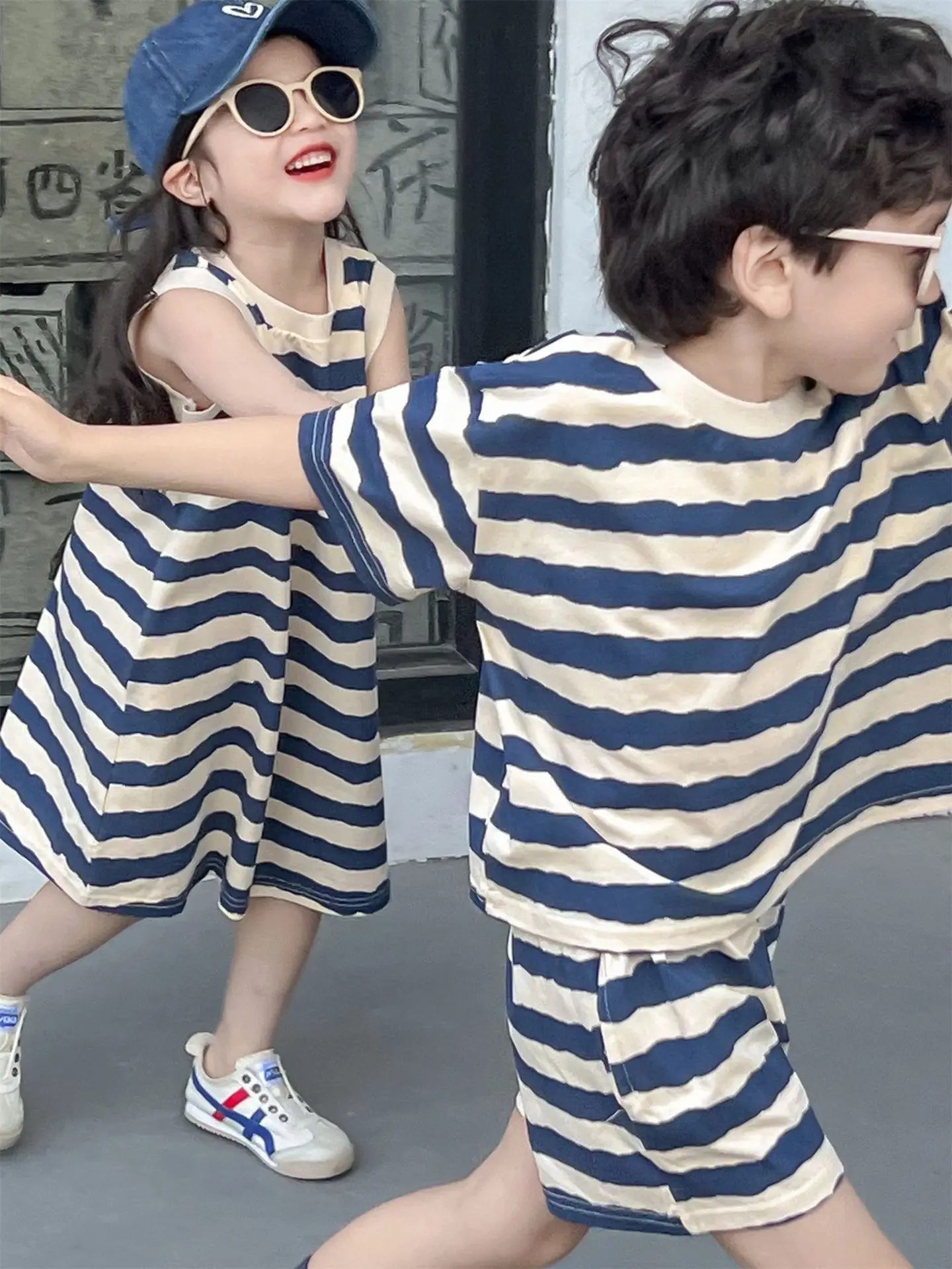 1pcs Summer Chldren Boy Stripe Short Sleeve Tops+Shorts Set Girl Sleeveless Vest Skirt Kids Toddler Fashion Leisure Clothes Set