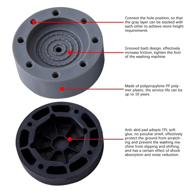 Washing Machine Pads 4 Pcs Anti Vibration Lifting Rubber Feet Anti Slip Mute Furniture Leveler Universal Dampers Fixed Base