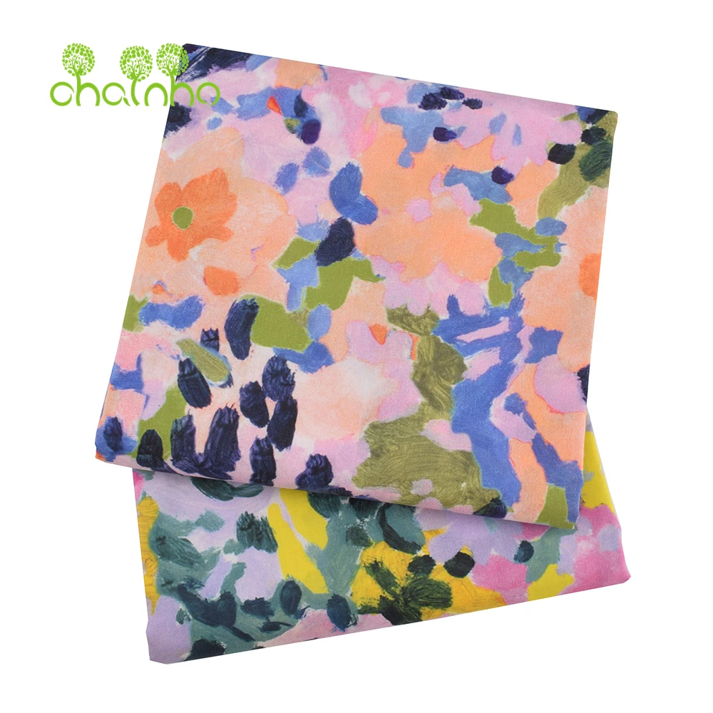 Chainho,Printed Plain Weave Poplin Cotton Fabric,DIY Quilting Sewing Material,Patchwork Cloth,Floral Series,2 Sizes,15PC208