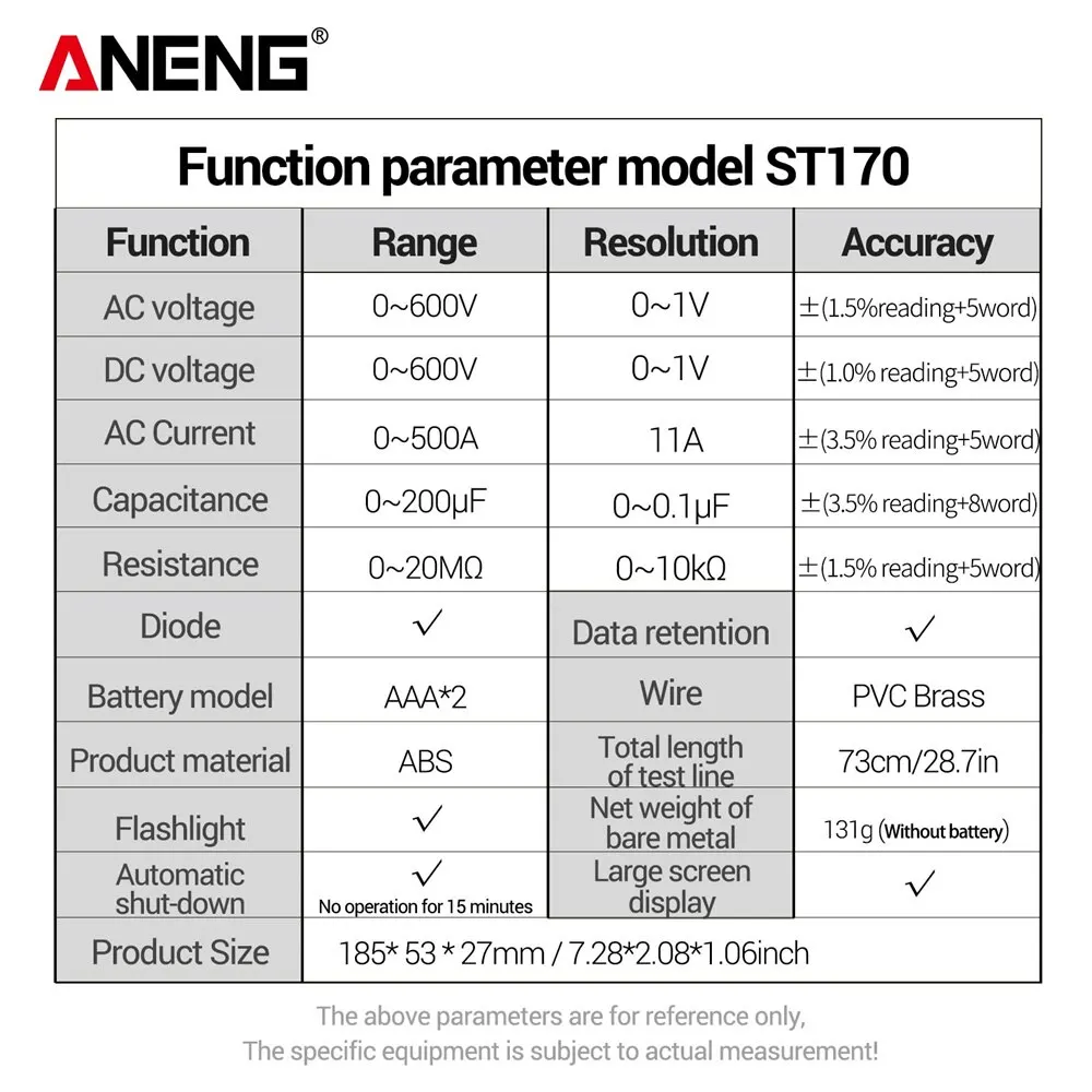Digital multimeter ANENG ST170 Clamp Meter Multimeter With HD Backlight Display Screen Mini Amperimetric Clamp Tester Noncontact Electrician Tools
