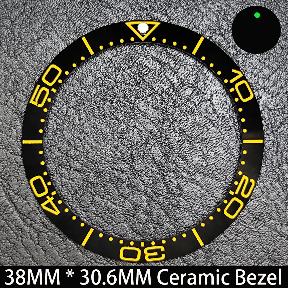 Elegant Blue Luminous Bezel GMT and Diving Watch Insert, Sloping 38mm x 30.6mm Ceramic/Aluminum