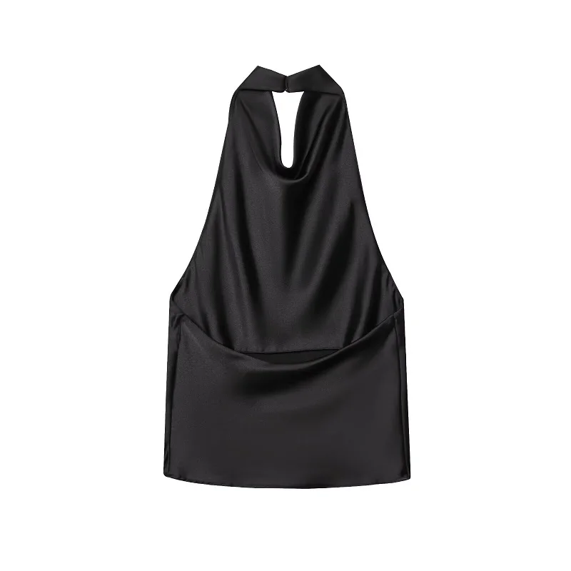 MUJER Halter Tops Black Satin Backless Female Pink Beach Woman off Shoulder...