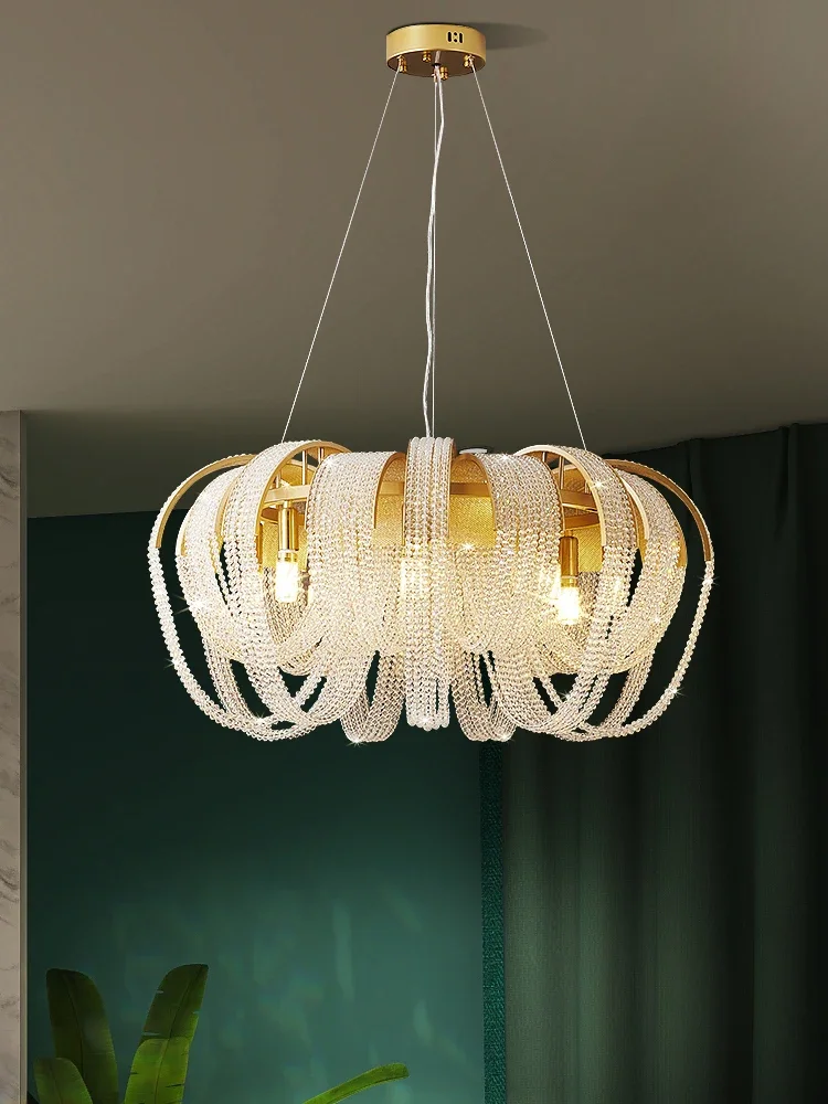 

American Crystal Tassel Chandelier Living Room Villa Hall Restaurant Light Luxury round High-End Master Bedroom Hotel New Lamp