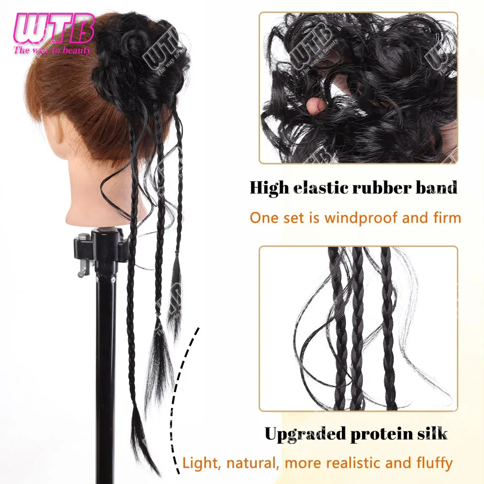 합성 20인치 긴 브레이드 헤어 번 트위스트 디자인 블랙 푹신한 탄력성 헤어 번 포니테일 여성용