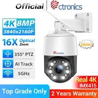 Ctronics Real-Caméra de surveillance extérieure, WiFi, 5Ghz, 4K, 8MP, 360, 16X, n'aime optique 5X, vision nocturne UHD, suivi automatique 1