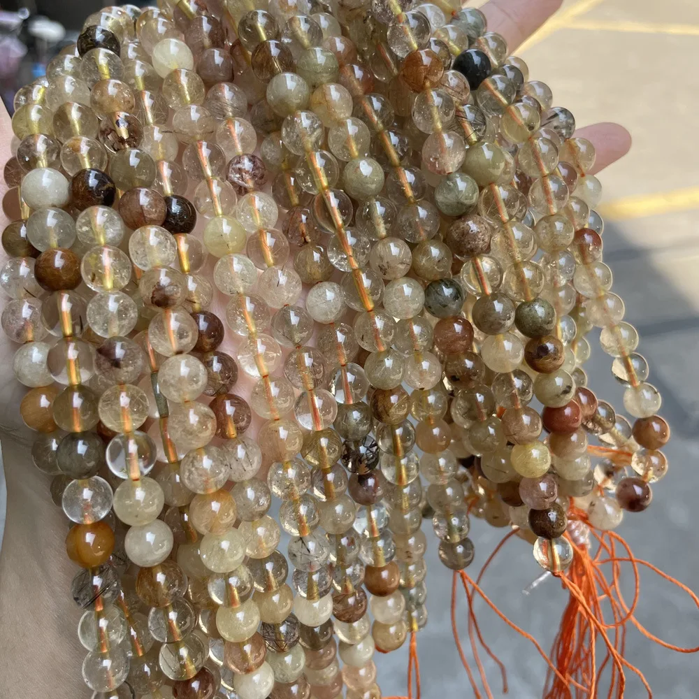 Natural Gold Rutilated Quartz Crystals Stone Round Loose Spacer Beads For Jewelry Making DIY Bracelets 6 8 10 mm Wholesale