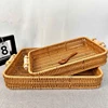 Multi-size Handwoven Rattan Storage Tray Round Wicker Basket Serving Tray With Wooden Handle Bread Food Plate Fruit Cake Platter 6