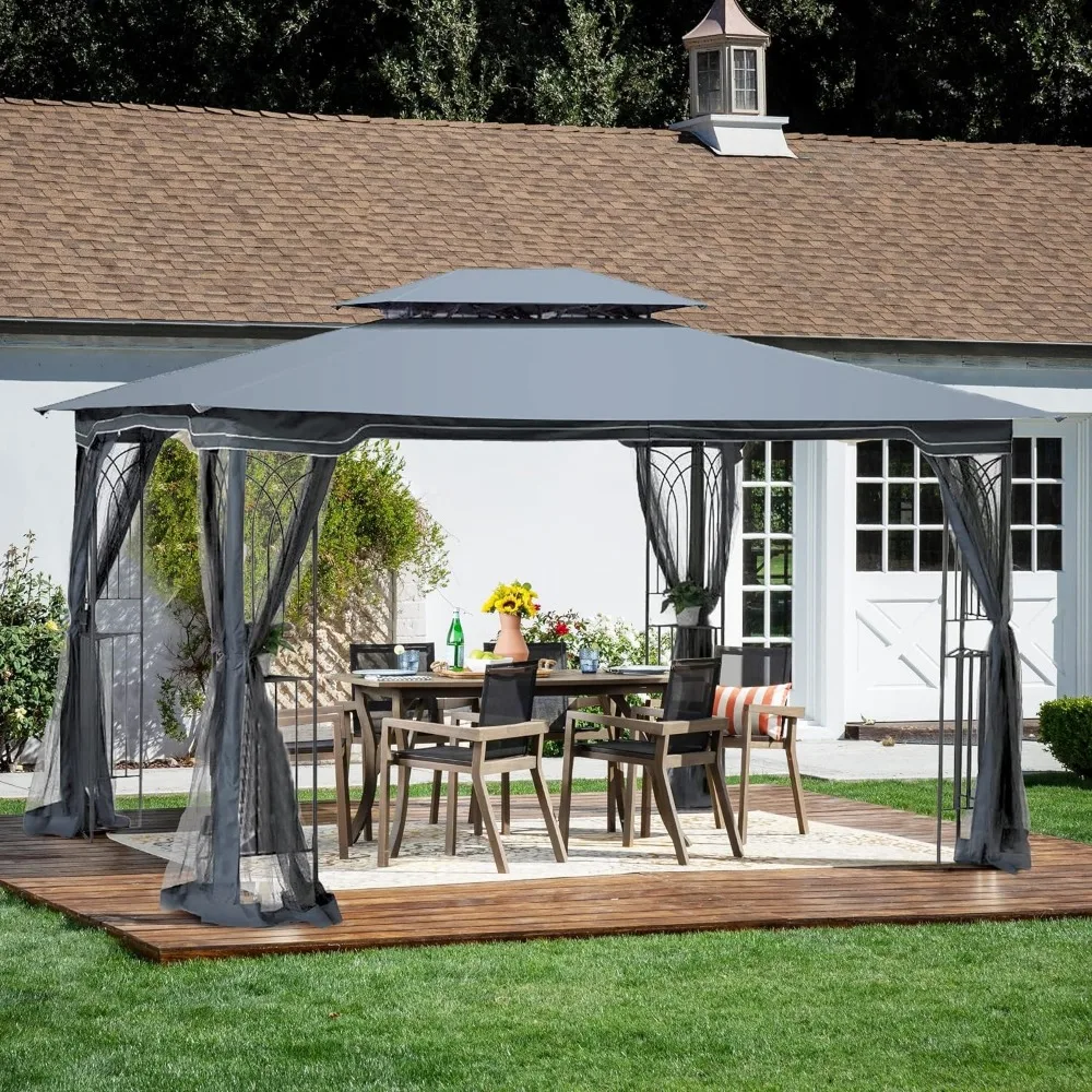 

13x10 Outdoor Patio Gazebo Canopy Tent with Ventilated Double Roof and Mosquito net(Detachable Mesh Screen On All Sides)