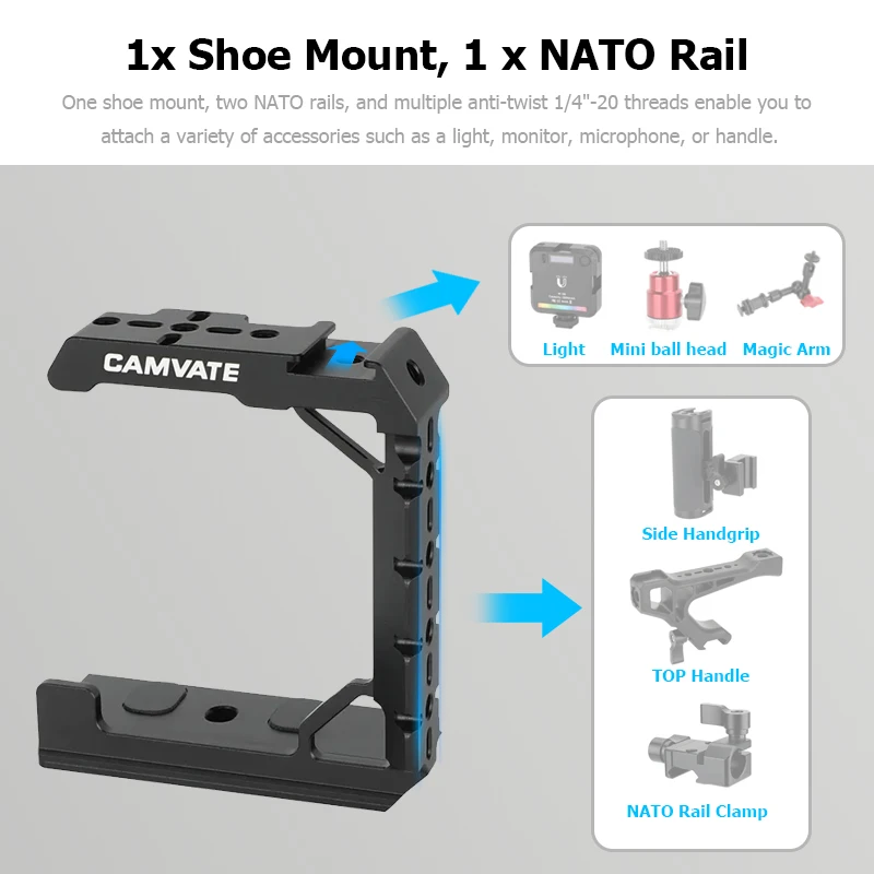 HDRIG for Sony A1 Half Cage with Arca-Type Base & NATO Rail & Shoe Mount for Monitor Light Mic DIY Accessory
