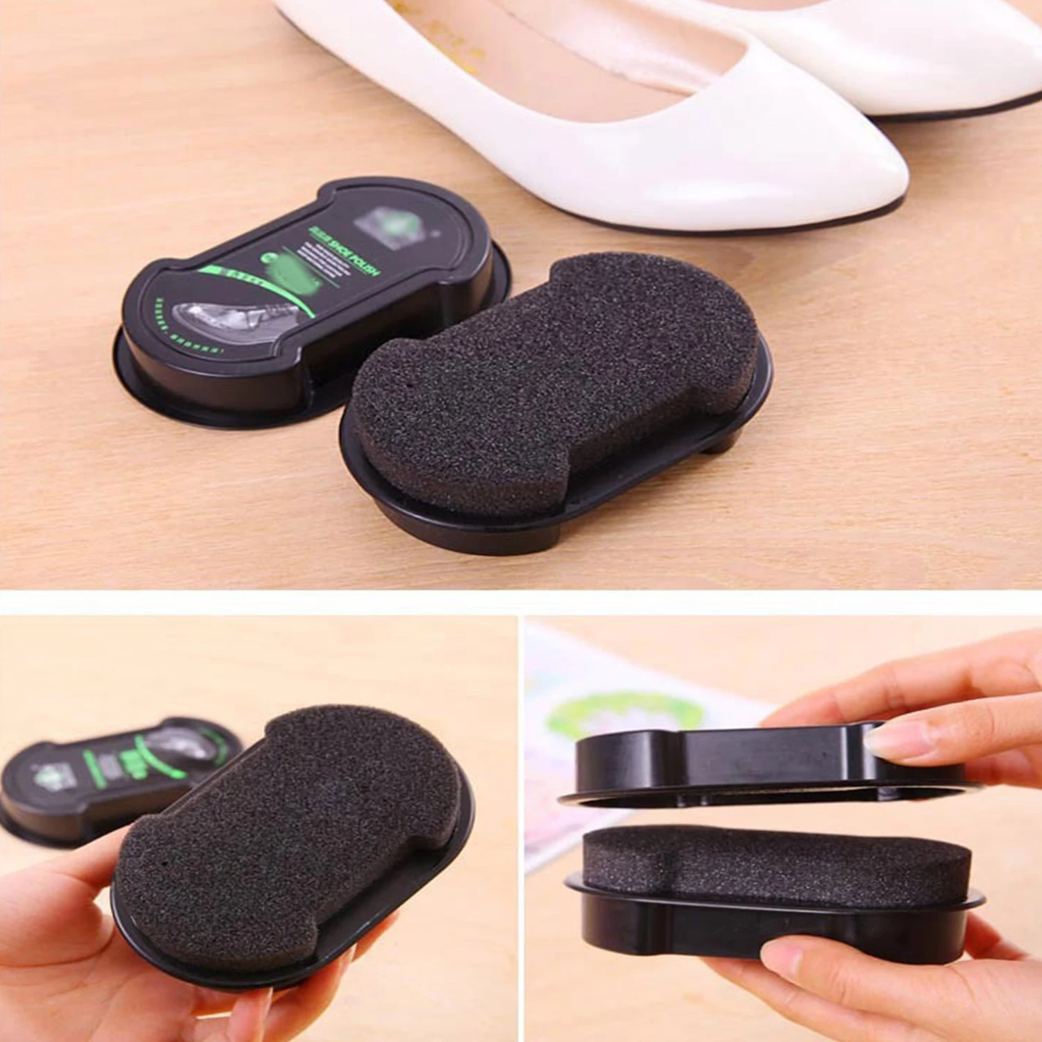 Leather Shoe Brush Double-Faced Quick Shine Multifunctional Polishing Colorless Liquid Wax Sponge 1 PC