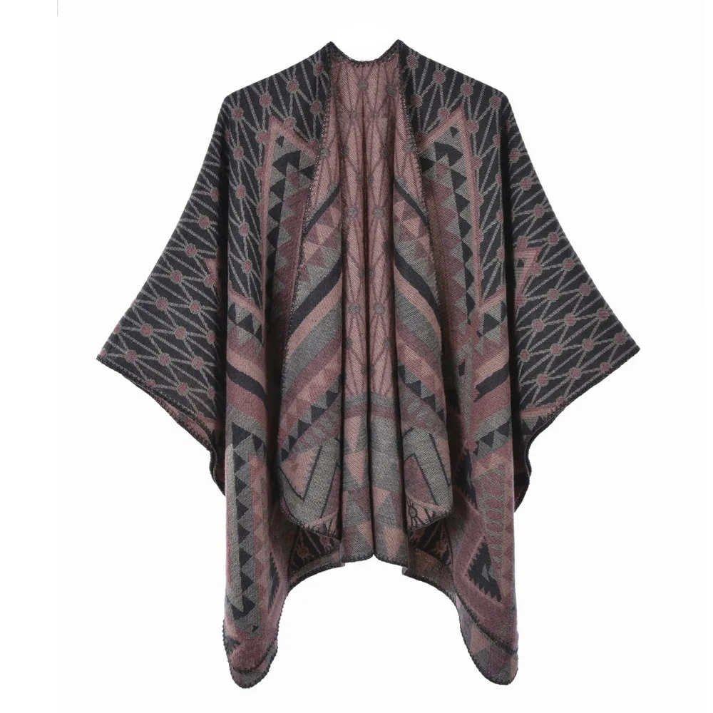 

Autumn Winter Split Large Shawl Cape Retro Fashion Simple Shawl Blanket Women Cape Ponchos Lady Coat Pink