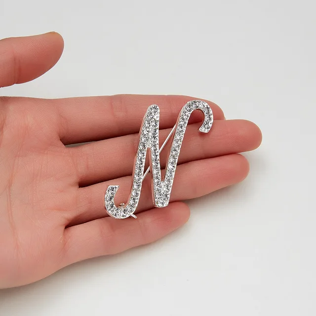 Rinhoo Initial A-Z 26 Letters Shiny Rhinestone Brooches For