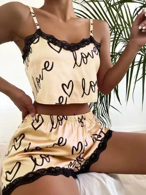 Women Pajamas Set Women Pajama Suit Women's Pajama Shorts Suit Homewear Print Underwear Pijama Sexy Lingerie Camisoles Tanks Nighty Ladies Sleepwear Women 1 Set