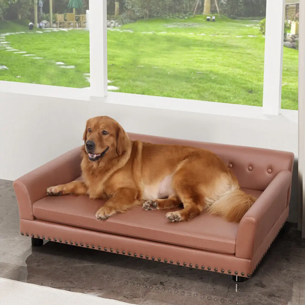 

L XL Pet Dog Bed Sofa with Removable Cushion Leather Cover Pet Snuggle Lounge Mat Waterproof Dog Couch for Medium Extra Large