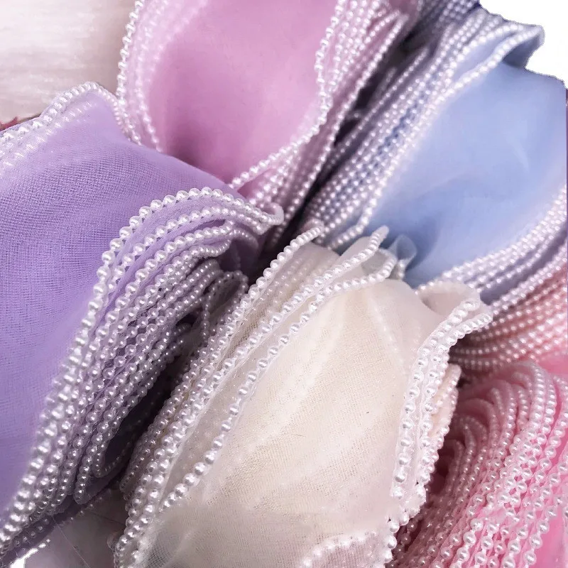 Pearl Overlaid Gradient Colorful Yarn Organza Ribbon for DIY Craft Gift Wrapping Hair Bowknot Sewing Materials 2yards 55mm