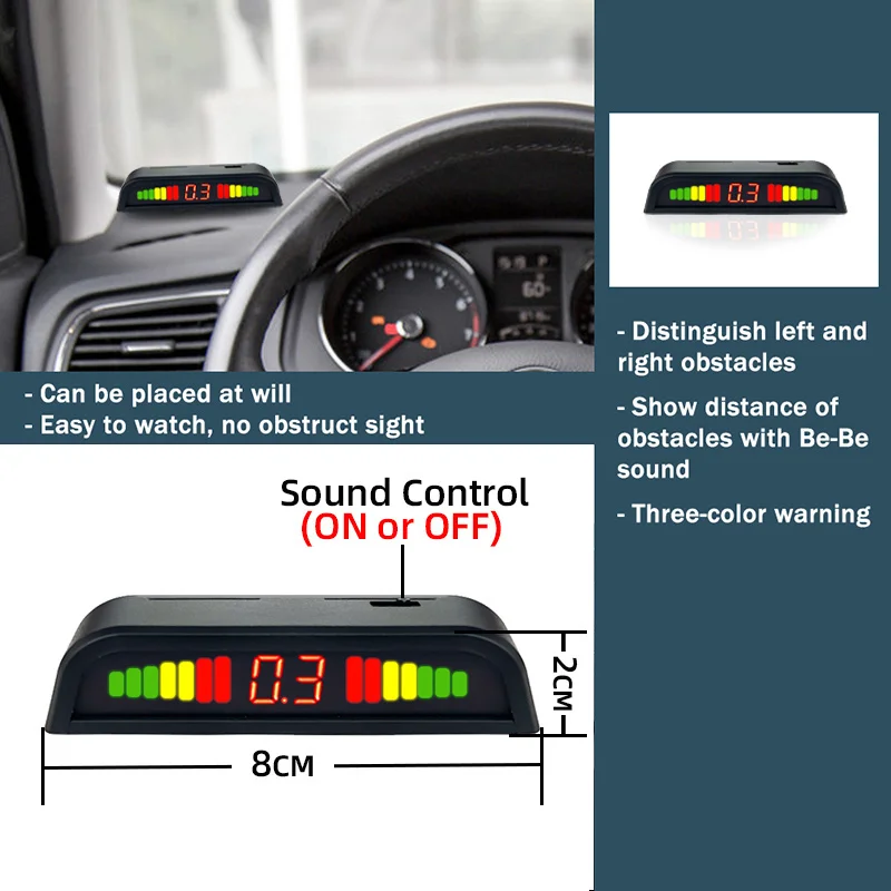 

Car LED Parking Sensor Kit 4 Sensors Reverse Radar Sound Alert Indicator System 8 Colors